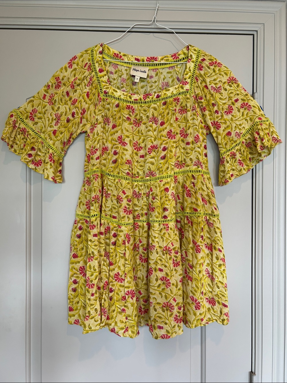 Playa Lucila Yellow/ Green/ Flowers Pink Swimsuit Cover-Up